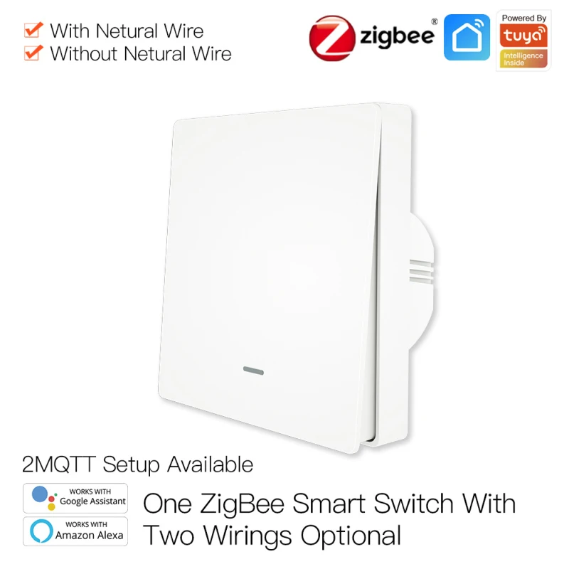 Moeshome Tuya ZigBee Smart Light Switch No Neutral Wire No Capacitor Needed Smart Life 1/2/3 Gang Via Alexa Google Home 2mqtt 