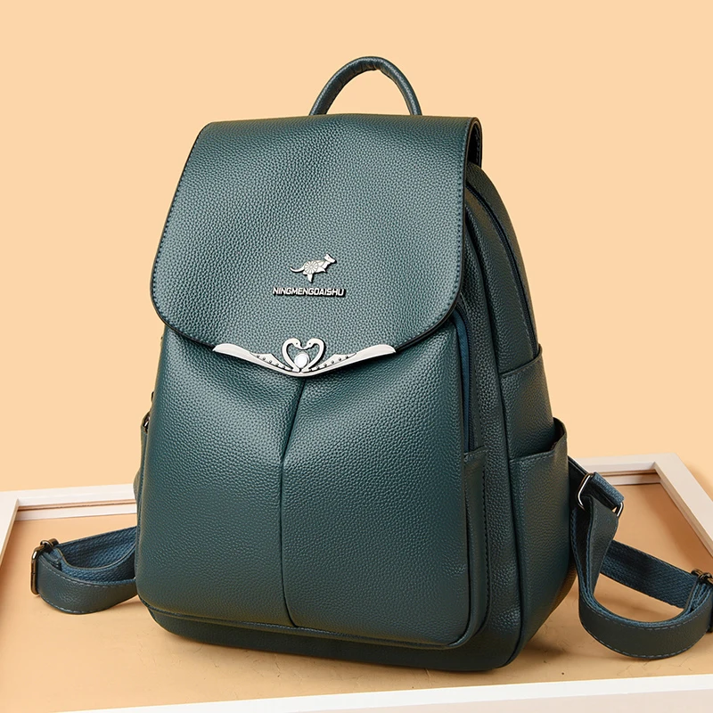 حقيبة ظهر نسائية جديدة، مصممة من الجلد، مثالية للس...