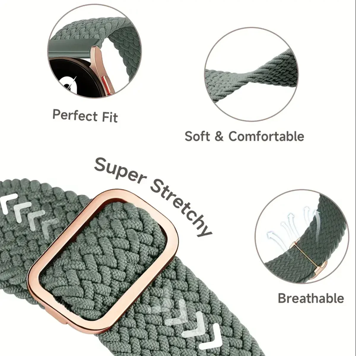 Set of 3 Quick Release Braided Nylon Wristbands - 18/20/22mm