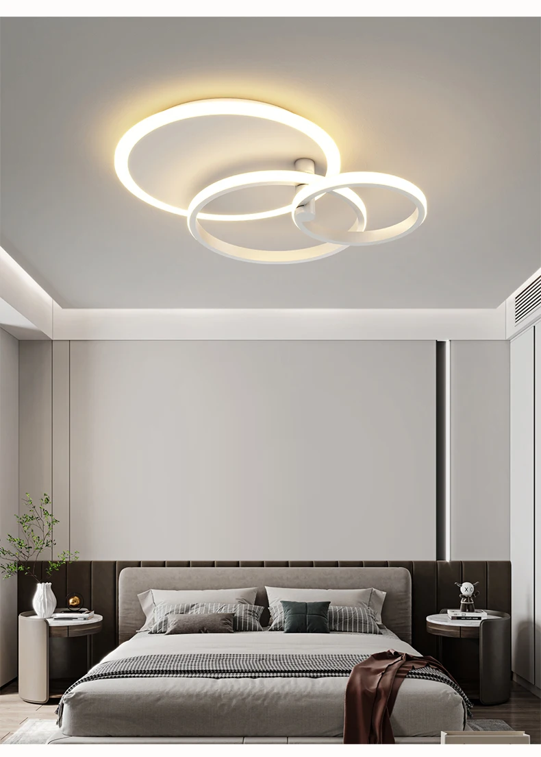 2022 Modern Style Led Chandelier For Living Room Bedroom Dining Room Kitchen Ceiling Lamp Round Ring Design Remote Control Light grey chandelier