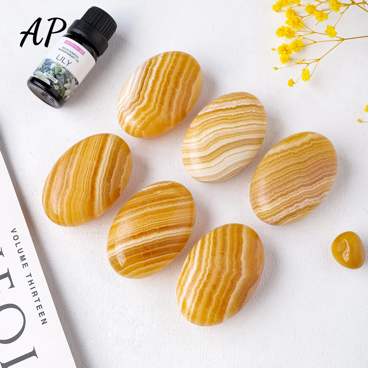 1 Pz Naturale Giallo Calcite Pollice Pietra Impacco Caldo Pietra Grezza Lucidatura Meditazione Massaggio Energia Cristallo Decorazione Della Casa