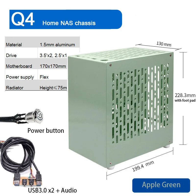 ARSYLID Q4 Home Nas Aluminum Chassis 3.5' X2 2.5' 75mm CPU Radiator Flex PSU Mini ITX Compter Case pc case pc chassis computer chassis frame mini itx desktop case
