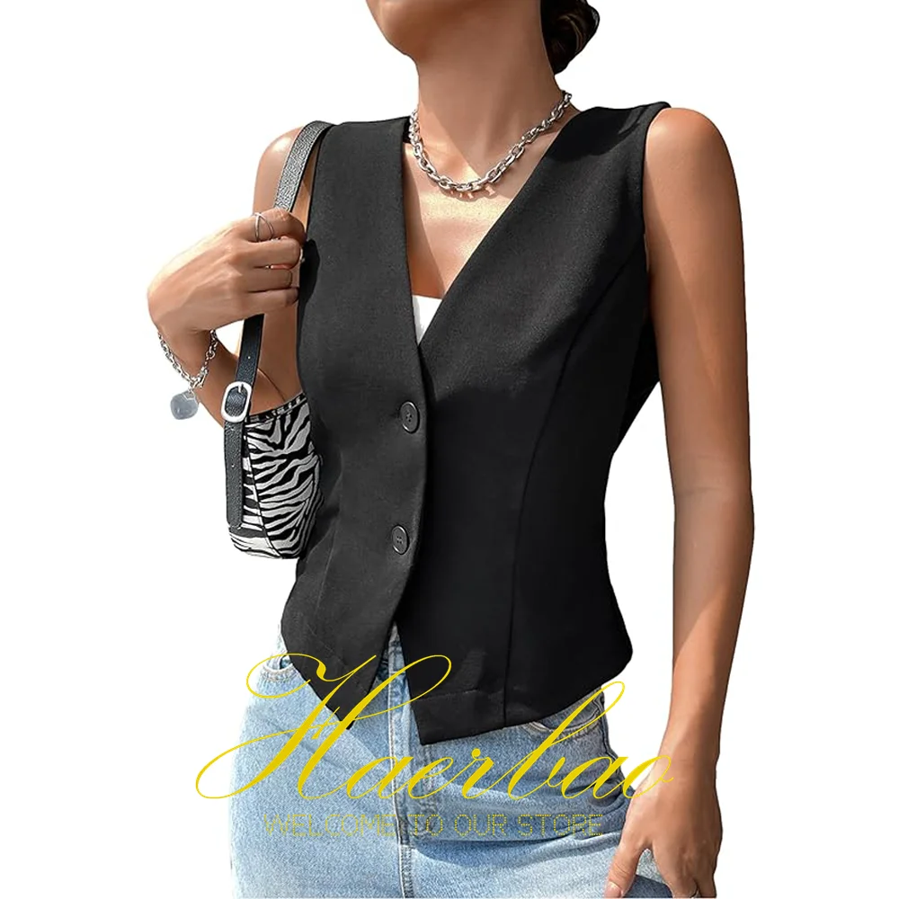 Женский однобортный жилет без рукавов с V-образным вырезом