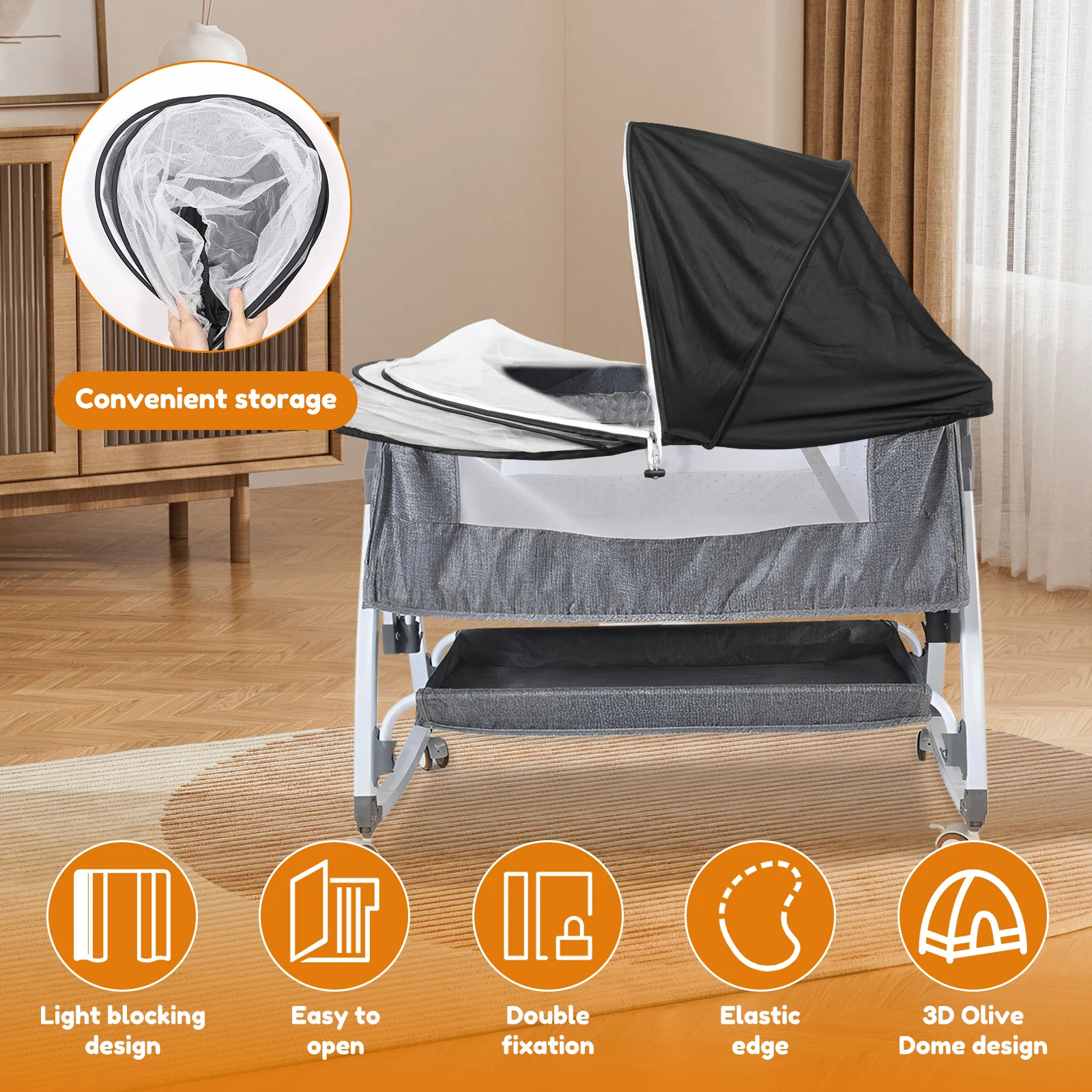 Bassinet Mosquito Net with Zipper Breathable and Dense Honeycomb Mesh Bassinet Cover Crib Netting Mesh Mosquito and Pet Proof