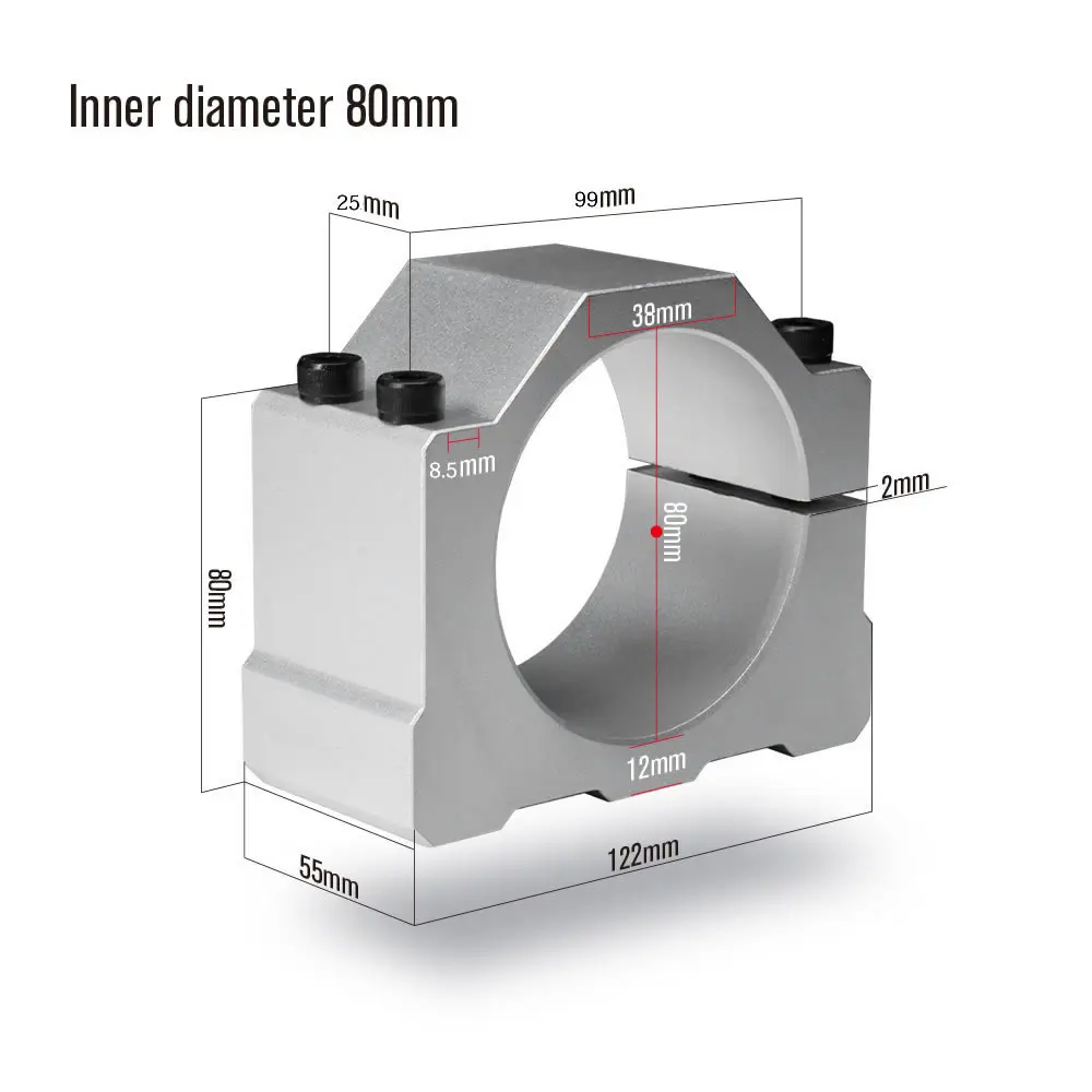 Aluminium CNC Spindle Clamp Holder Inner Diameter 52mm 65mm 80mm Z Axis Router Mount Bracket 800W 1.5KW 2.2KW Spindle Fixture For Spindle Clamp Holder
