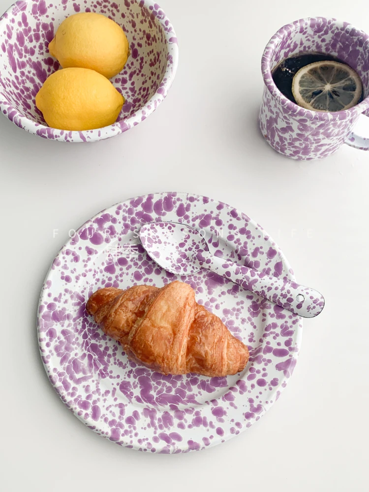 한국 스타일 인스 스플래시 잉크 그릇 오트밀 요구르트 샐러드 그릇, 크리에이티브 에나멜 커트레이 머그 플랫 플레이트 세트, 1 인용 