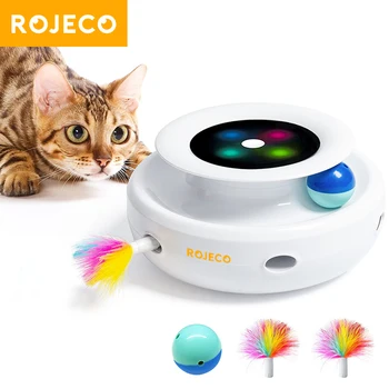 ROJECO 인터랙티브 2 in 1 전자 애완 동물 장난감, 충전식 고양이 장난감 공, 깃털 자동 깃털 티저 장난감, 고양이 게임