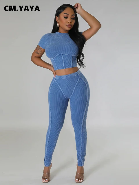 CM.YAYA Active Women's Tracksuit Lace Up Hem Long Sleeve Tops and Legging  Pants Suit Matching Two 2 Piece Set Outfits Sweatsuit