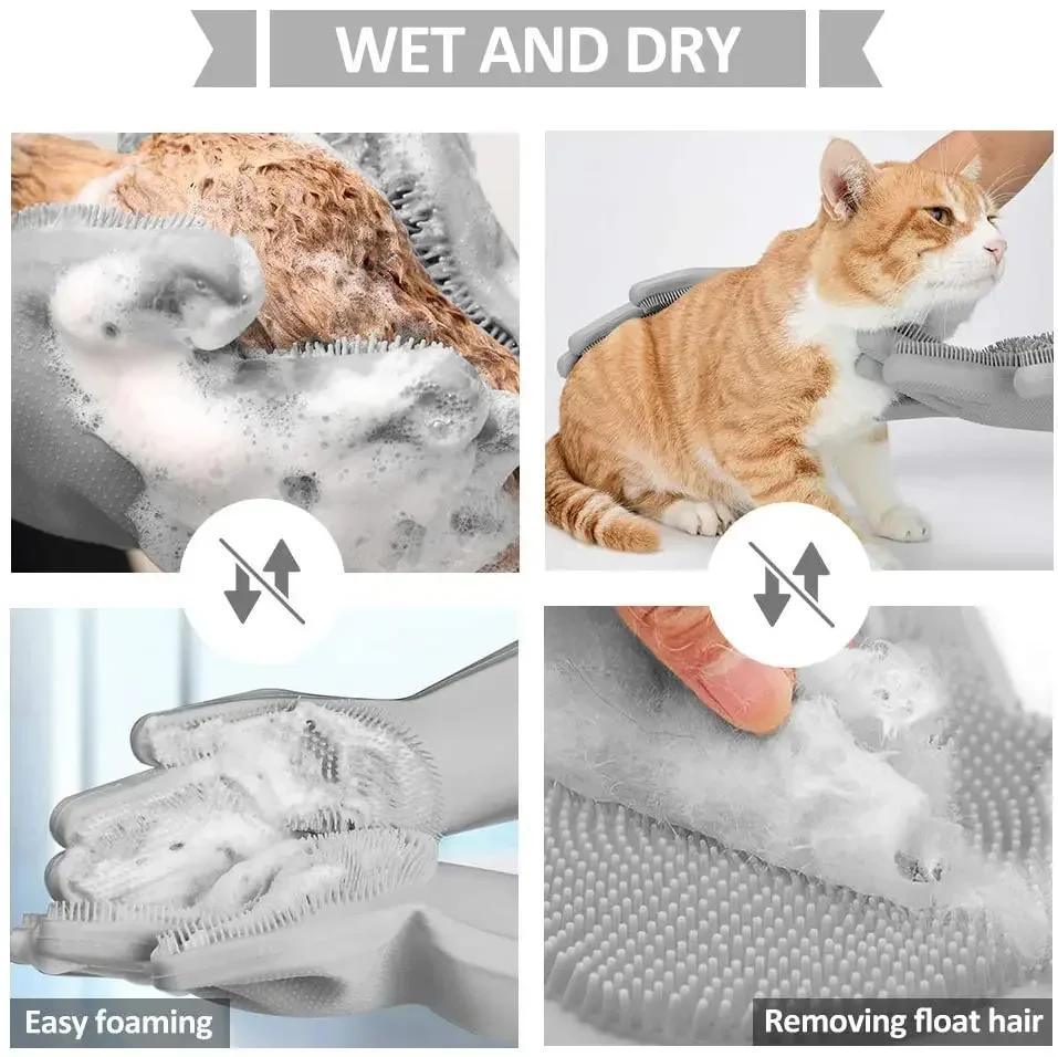 Pet Grooming Gloves Dog Cat Bathing Shampoo Glove Scrubber Magic Dishwashing Cleanner Sponge Silicon Hair Removal