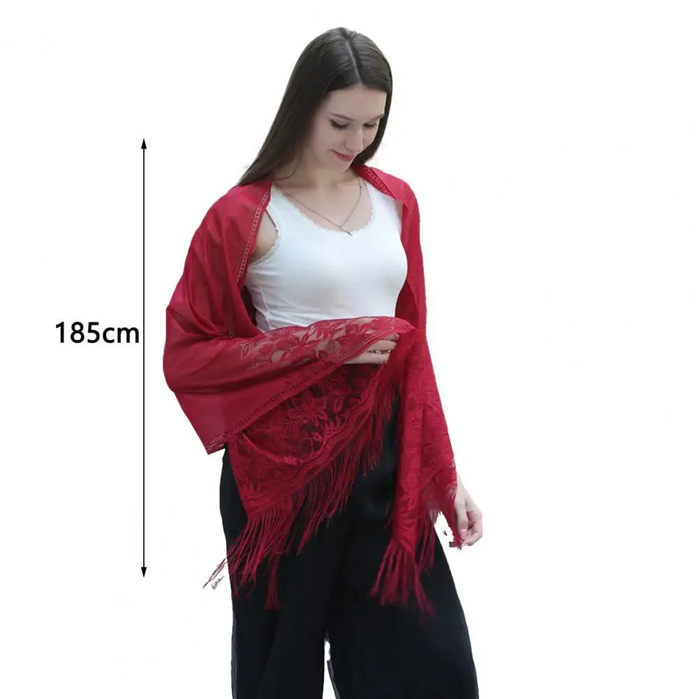 Scialle In Pizzo Donna Con Nappe - Stola Elegante Per Matrimoni E Occasioni Speciali, 180x70 Cm - Foto 12