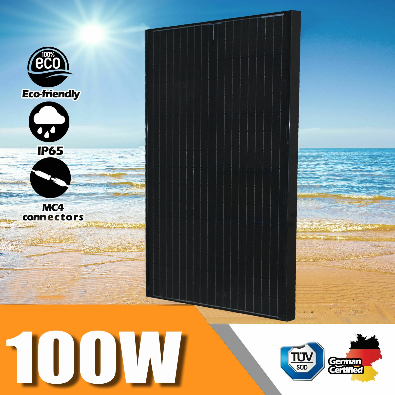 100W 12V Pannello Solare Monocristallino Modulo Ad Alta Efficienza Potenza Fotovoltaica Per Ricarica Batteria Barca, Roulotte E Othe