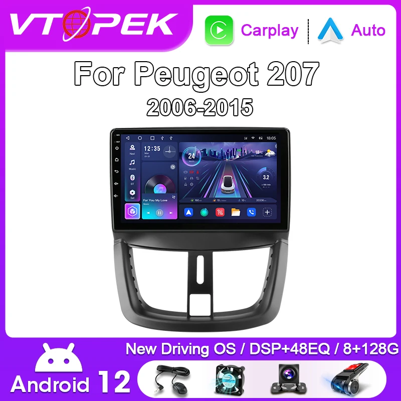 10.33 Pouces Android 13 Voiture Radio Stéréo pour Peugeot 207 207cc