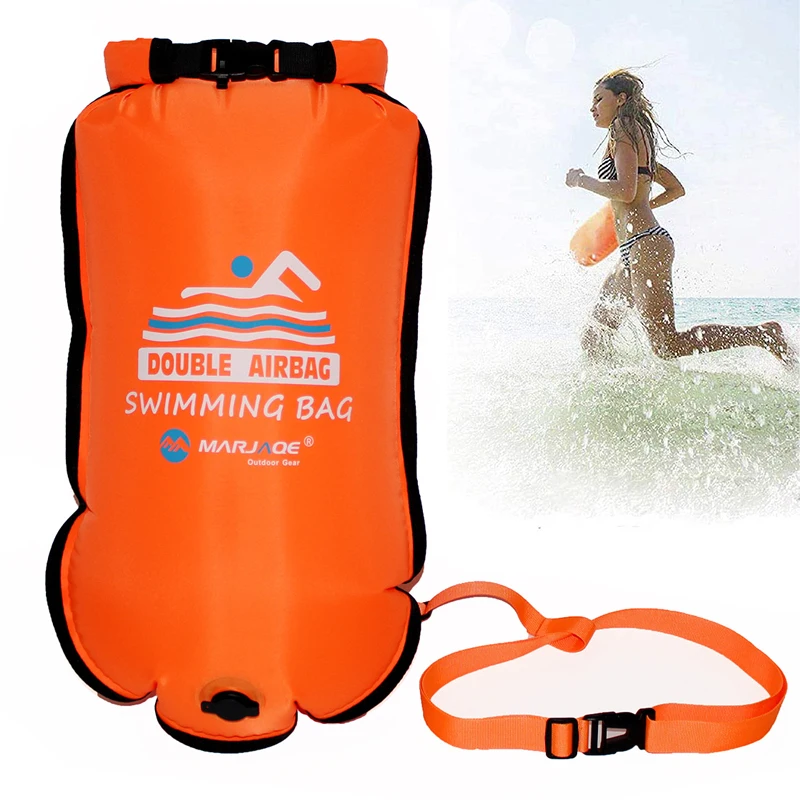 Water Sport 20L Inflatable Swim Buoy Dry bag Double Air Bag With Waist Belt Storage Safety Pouch For Swimming Tow Float Dry Bags walkie talkie case holder radio pouch walkie talkie bag holder pocket military belt pouch bags use for baofeng motorola kenwood