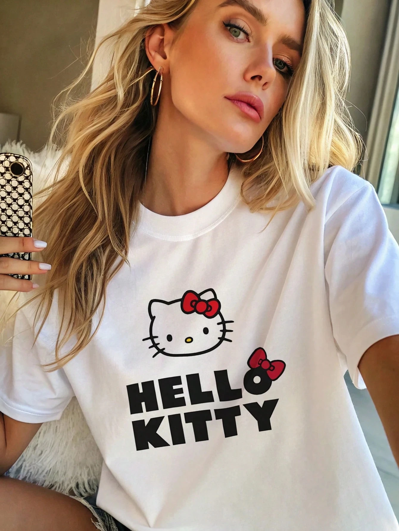 Sanrio Hello Kitty Women's Casual Cartoon Printed Round Neck Sanrio Hello Kitty Women's Casual Cartoon Printed Round Neck