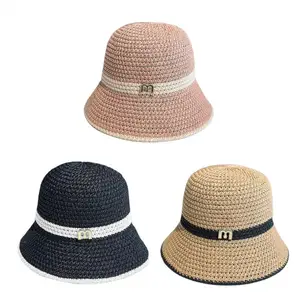 Uv Protection Hat Stylish Anti-uv Foldable Straw Hat for Women Sun Protection Fisherman Hat with Letter Decor for Camping