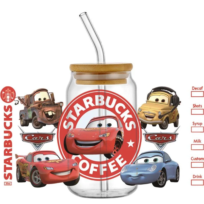 Miniso cartoon car 16oz DTF Sticker Cups UV Wrap Transfer Sticker Label DIY Selfadhesive Waterproof