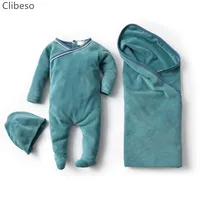 Baby Boutique Clothes Newborn Cotton Rompers with Hats Blanket Sleepers Infant Boys Soft Velour Footies Infant Footy Sleepwear