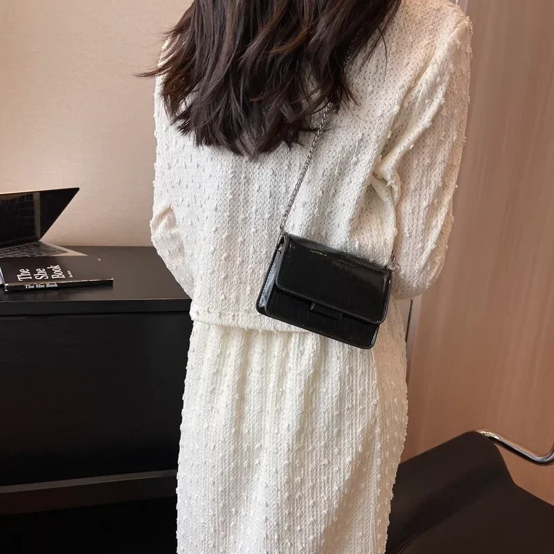 Vintage Women Silver Chic Crossbody Bag Luxury Designer Small Shoulder Bags Fashion Gold Mini Square Cute Pu Leather Handbag