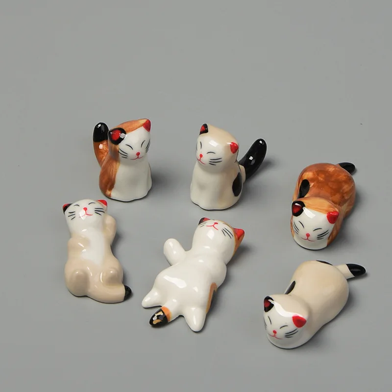 

6 PCS Chopsticks Holder Lucky Cat Ceramic Cute Handicraft Decoration