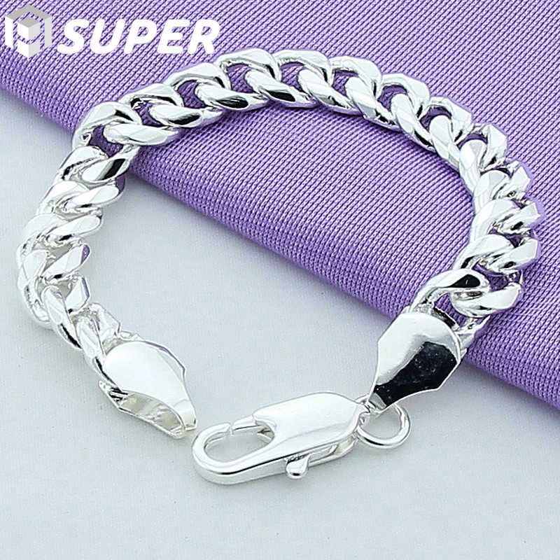 

925 Sterling Silver 10mm Side Chain Bracelet for Men Women Party Wedding Engagement Jewelry
