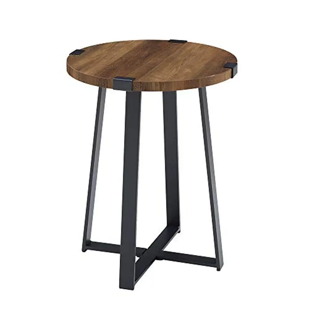 

Modern Metal Wrap X Base Accent Table 18" Rustic Oak Water-Resistant Top Surface Pair with Coffee Table 75Ibs Load Capacity Easy