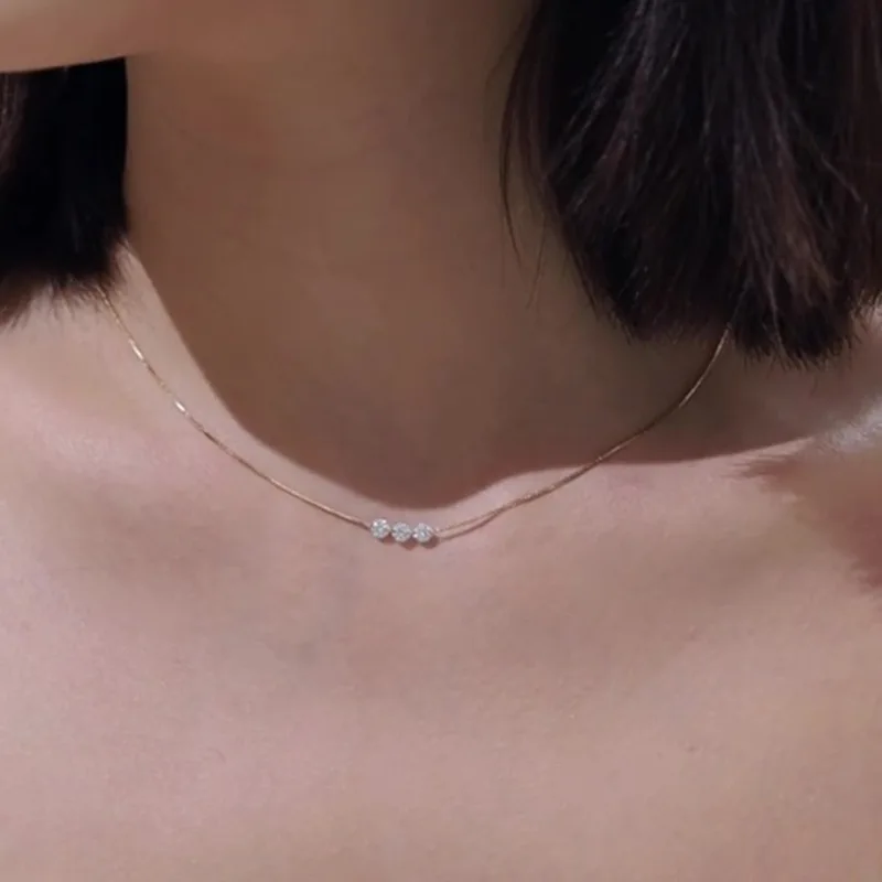 ANENJERY ثلاثة الزركون رقيقة قلادة للنساء بسيطة سل...