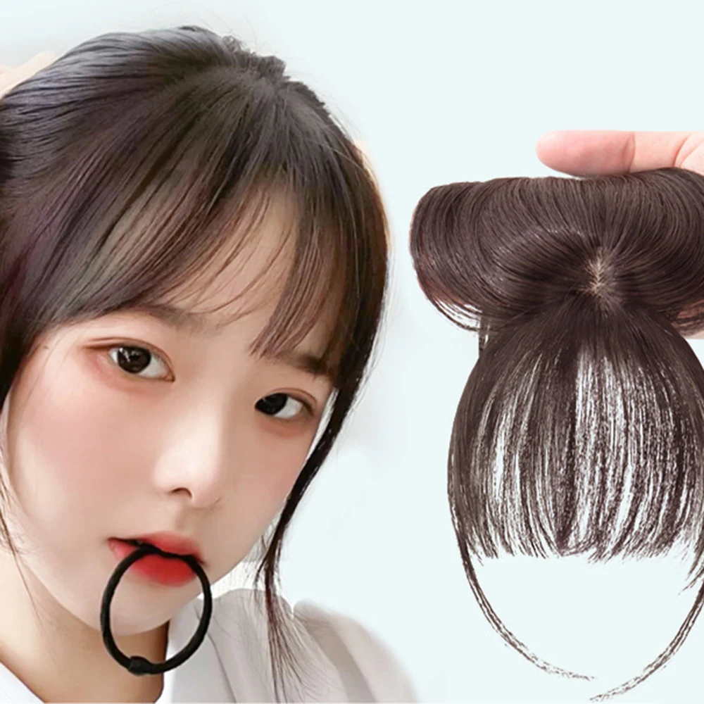 Fashion 3D Natural Invisible Seamless Air Bangs Wig Elegant French Fake Patch Synthetic Hair Piece for Girls Woman