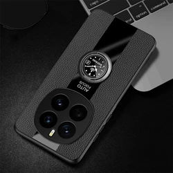Elegant PU Leather Magnetic Ring Holder Phone Case with Silicone Matte Bumper for Magic 6 Pro (Black)
