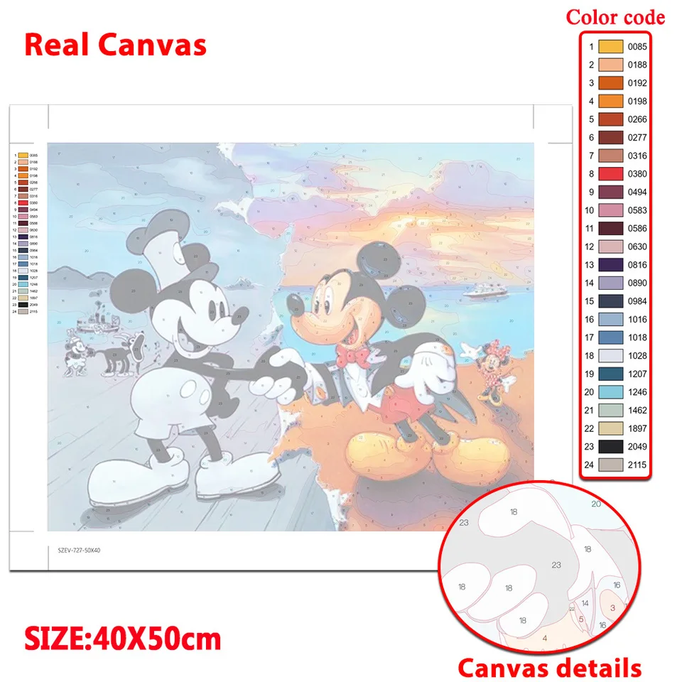 ディズニー-数字,ステッチ,冷凍,油絵,ミニー,ライオンキング