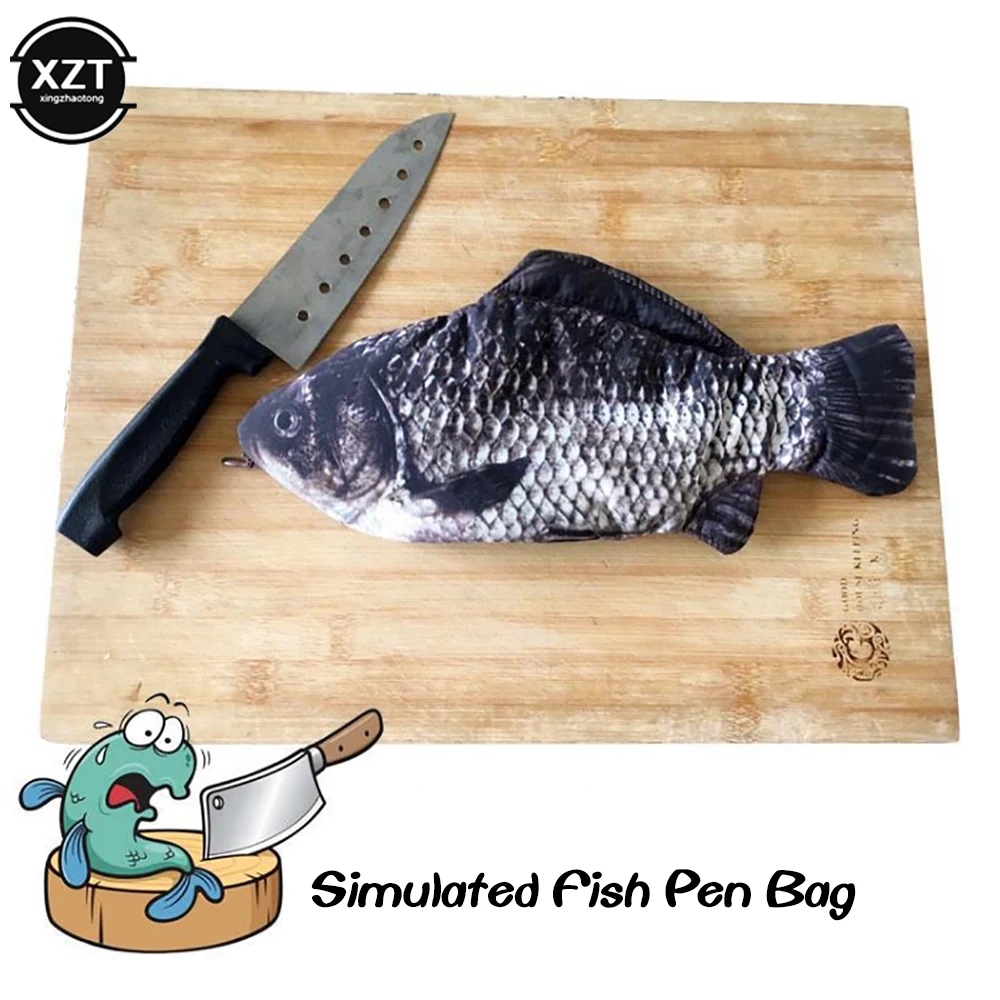 Pencil Bag Carp Pen Bag Realistic Fish Shape Make-up Pouch Pen Pencil Case With Zipper Back To School Pouch pencil cases pen storage bag stationery box