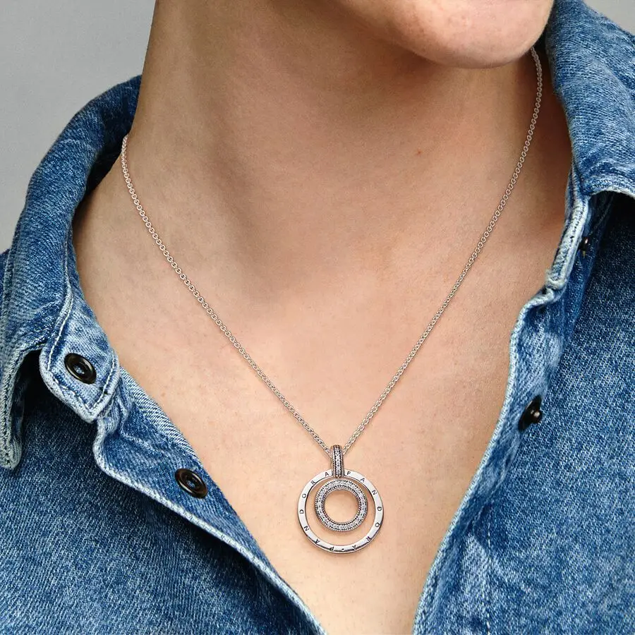 Фото Лидер продаж, новое Сверкающее кольцо Pandora из стерлингового серебра 925 пробы, Оригинальное женское Очаровательное ожерелье, ювелирные изделия «сделай сам», модный подарок ручной работы №3
