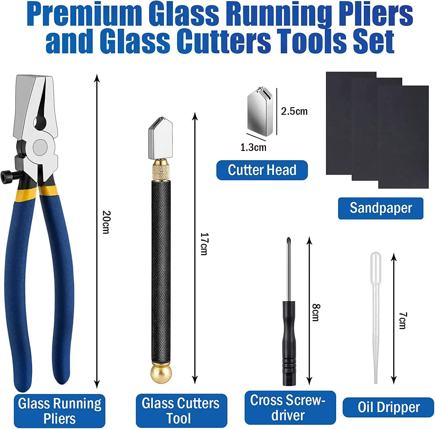 5 PCS Glass Running Breaking Pliers Kit with Oil Feed Glass Cutter