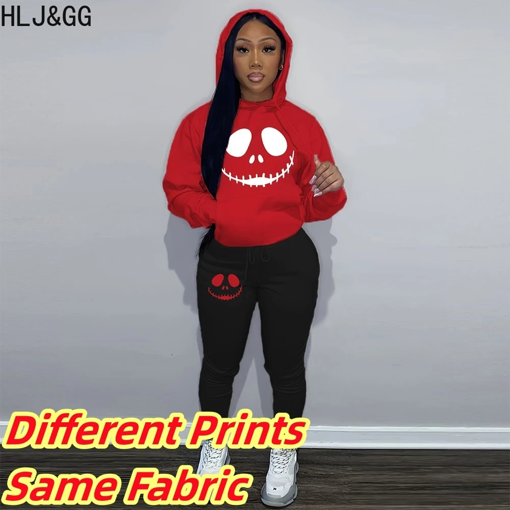 HLJ&GG Autumn Winter Casual Letter Print Jogger Pants Two Piece Sets Women Long Sleeve Top + Pants Tracksuit Female 2pcs Outfits