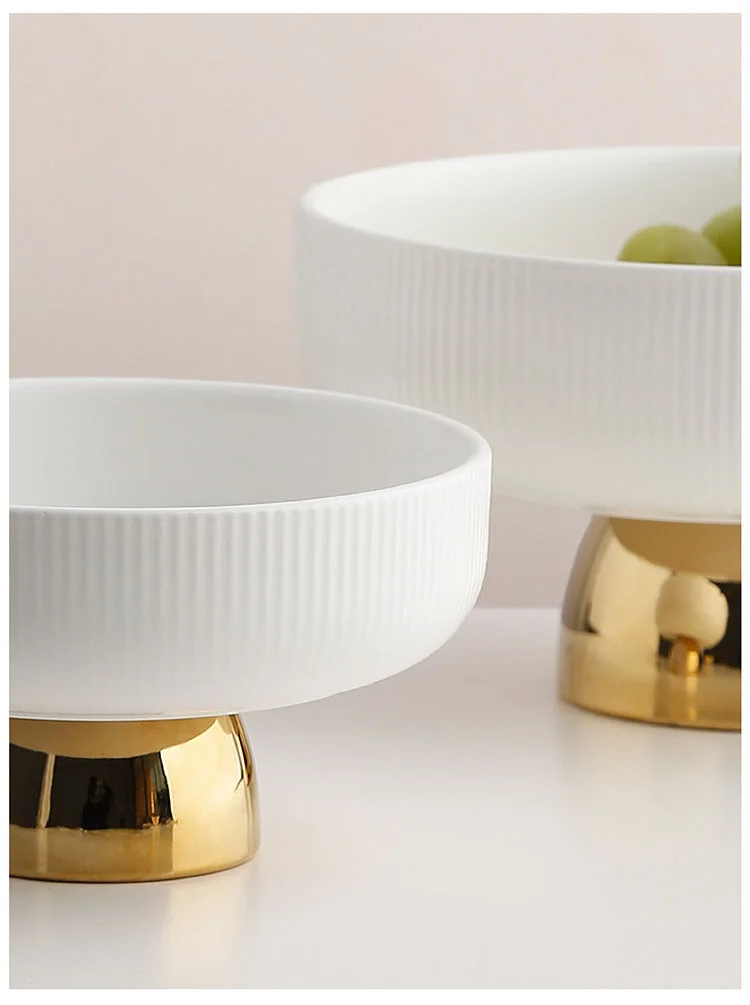 Ceramic Stylish Fruit Bowls With Gold Foot Large - 10 Inch
