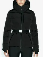 Manteaux Parkas de Sport rembourrés à capuche pour femmes, taille haute, avec ceinture, élégants, épais et chauds, poches, vestes de ski coupe-vent, hiver 6