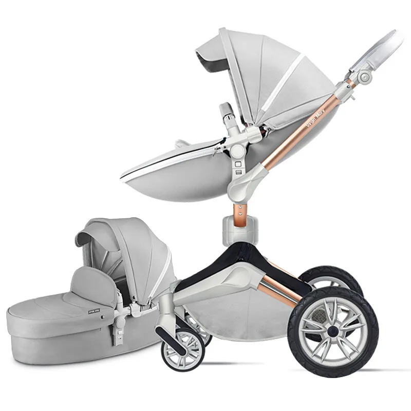 New Luxury PU Leather Baby Stroller,High-Grade Baby Stroller High Landscape Infant Carriage,eggshell Stroller,Folding Pram