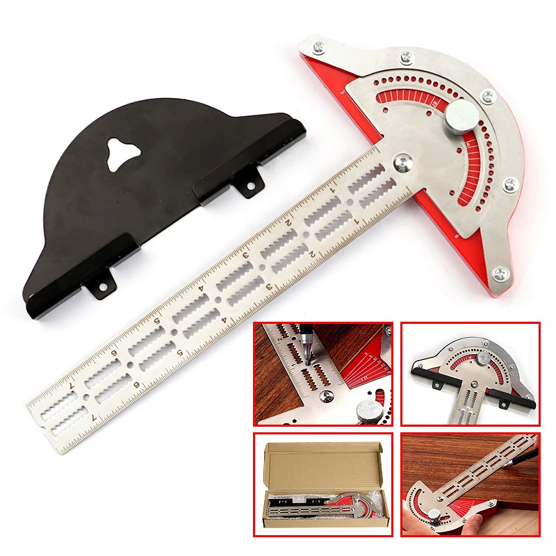 Aluminum Alloy 0-180 degree Protractor for Precision Carpentry and Woodworking, Edge Ruler Angle Gauge Measuring Tool
