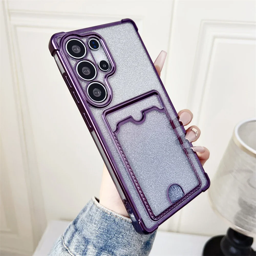 Glitter Gradient Plating Card Holder Phone Case - Stylish and Protective Back Cover