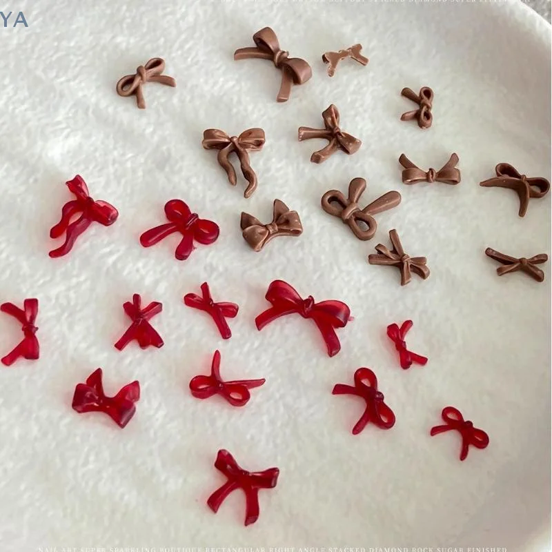 [Y]12 그리드/박스 보우 네일 아트 장식 3D 레드 브라운 보우낫 레진 참 장식품 DIY 매니큐어 장식 용품 액세서리