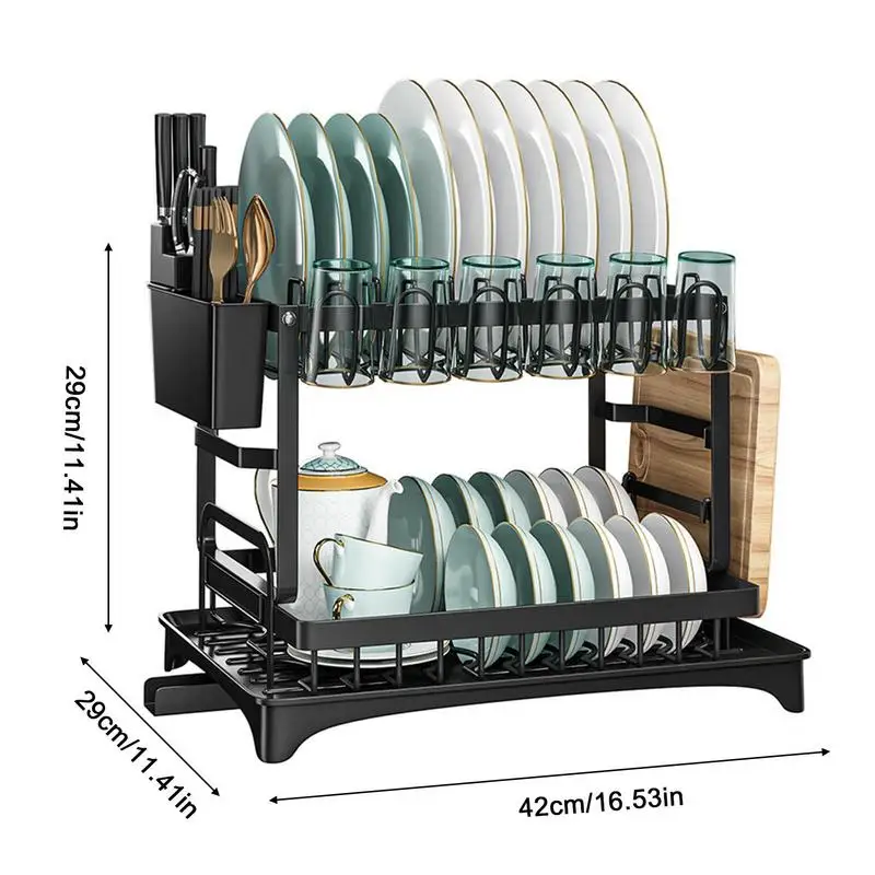 2 Tier Dish Drying Rack with Drainboard Stainless Steel Dish