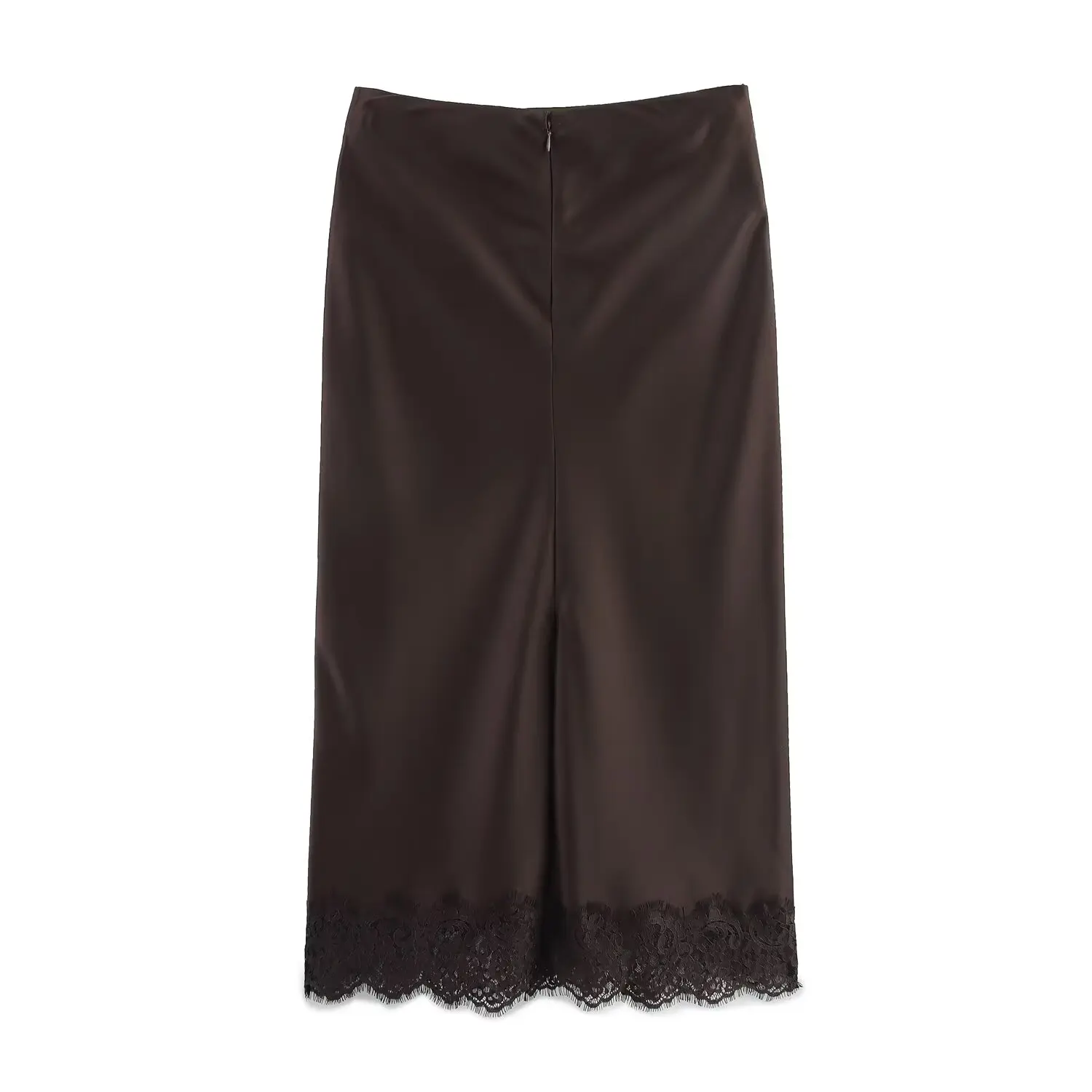 Women Coffee Collor Sexy Elegant Half Skirt Set Or Female New Off Shoulder Lace Trim Cami Top Or Lady With Split Hem Midi Skirt