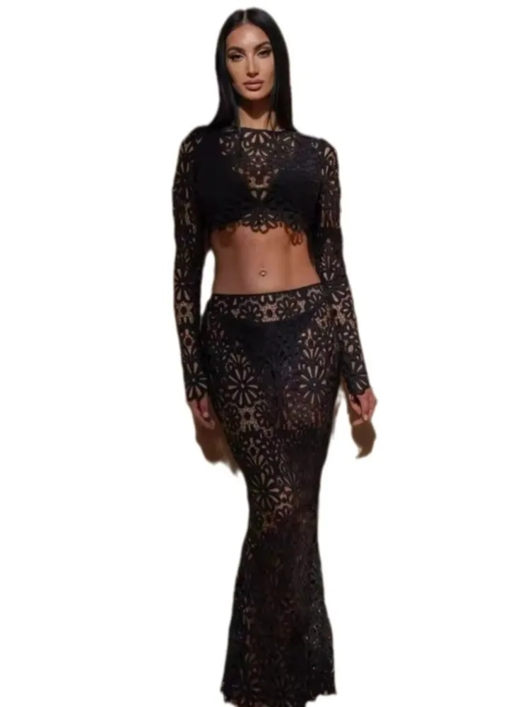 Swimwear Skirt Cover-up Piece Set Women Crop Tops And Long