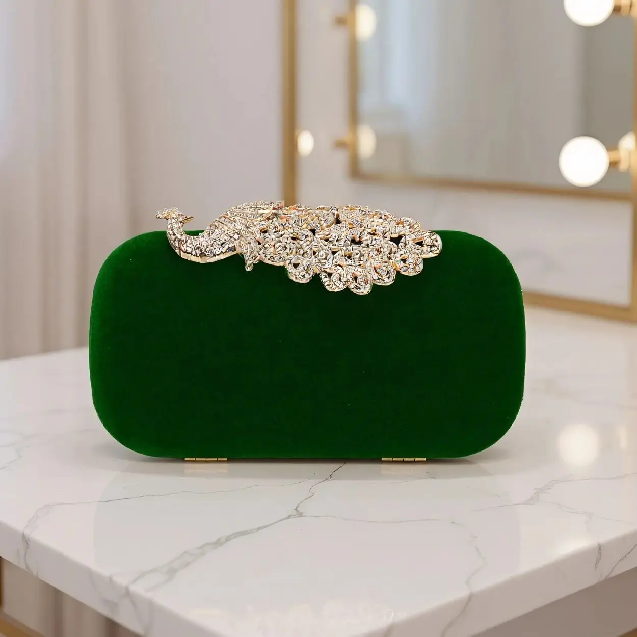 Red Velvet Clutch Bag with Rhinestones and Metal Chain for Women