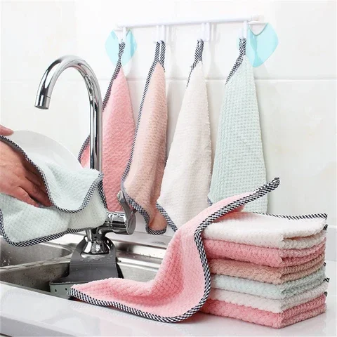 

Household Kitchen Rag Absorb Washing Microfiber Towel Non-stick Oil Thickened Table Cleaning Cloth Absorbent Scouring Pad 3/5pcs