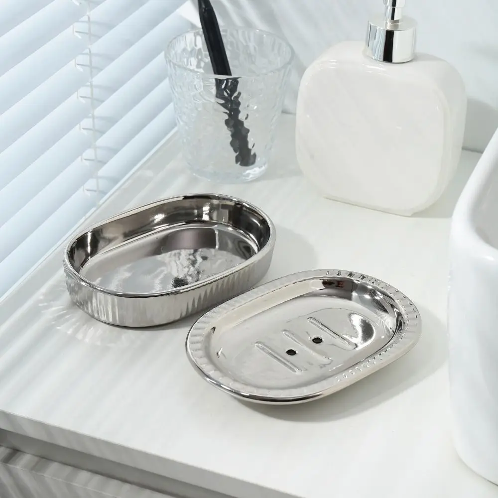 Self Draining Ceramic Soap Rack Detachable Drain Hole Double Layered Soap Dish Silvery Light Luxury Bathroom Soap Holder Kitchen