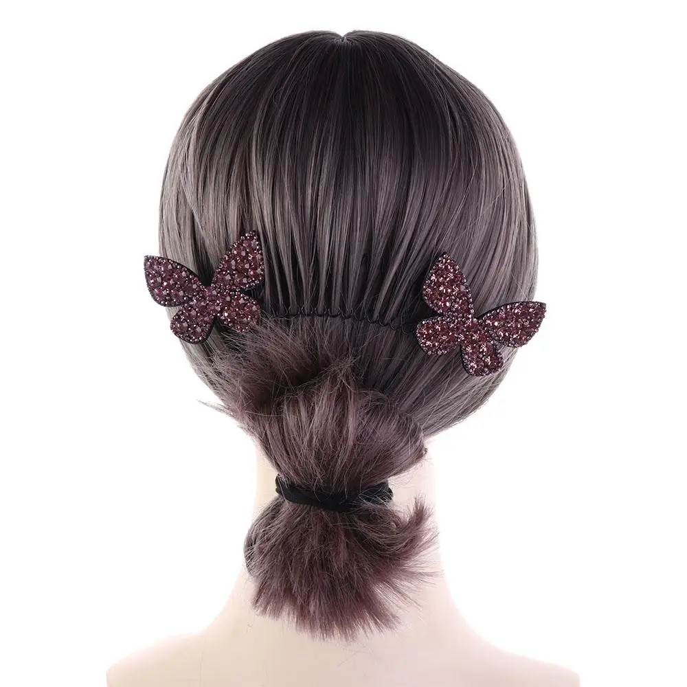Sweet Rhinestone U Shape Hair Styling Comb Butterfly Bow Fixed Combs Fixed Combs Teeth Invisible Extra Hair Holder Lady