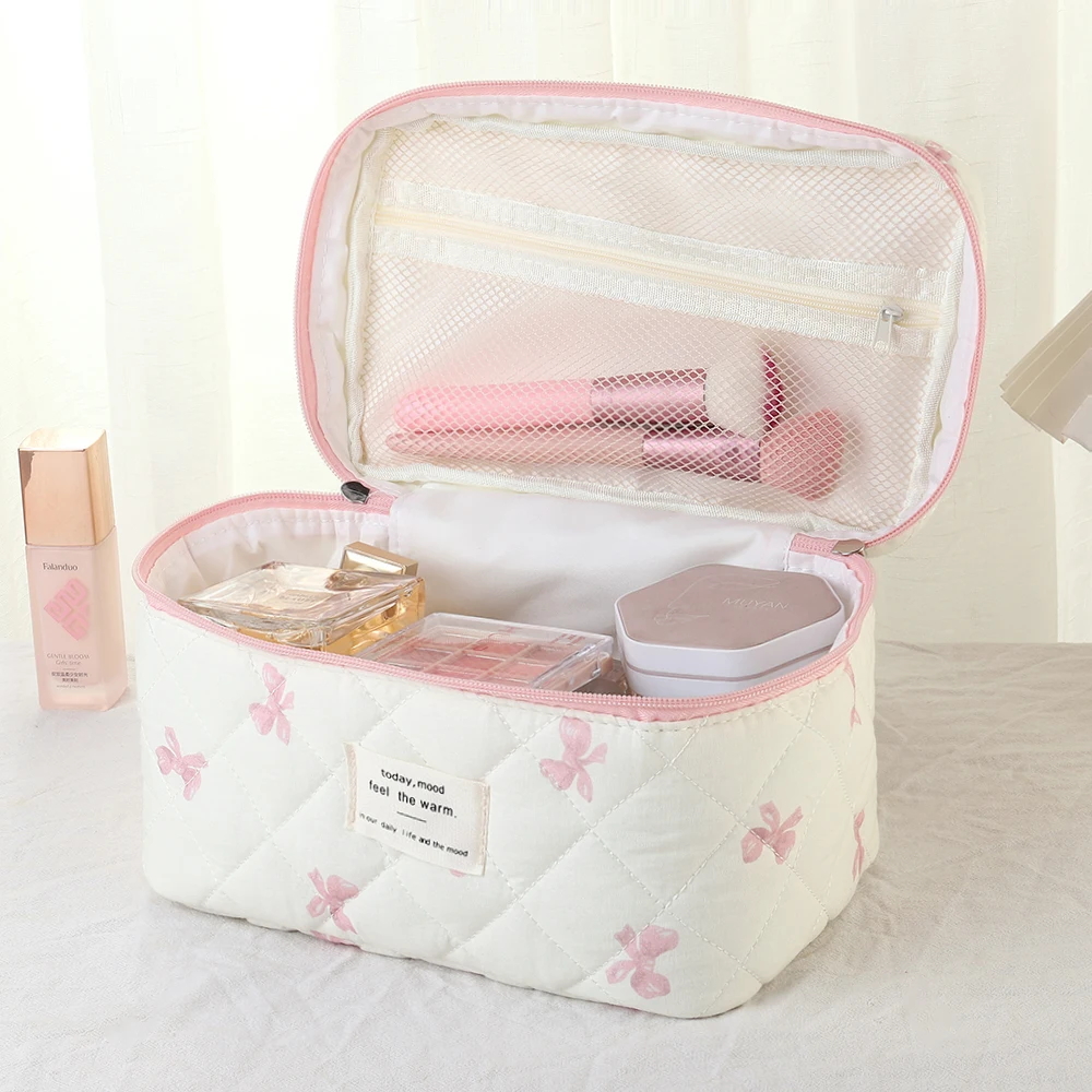 2024 Korea Bow Print Women Makeup Bag Large Capacity Portable Cosmetic Case for Travel Toiletries Cosmetics Storage Bag 5
