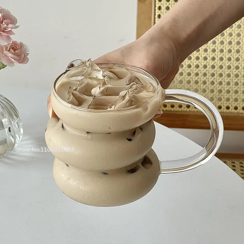 Glass cup Transparent Heat Resistant Glass Coffee Mug Glass Latte Cup Breakfast Mug Milk Water Cocktail Cup Beer Drinking Glasses