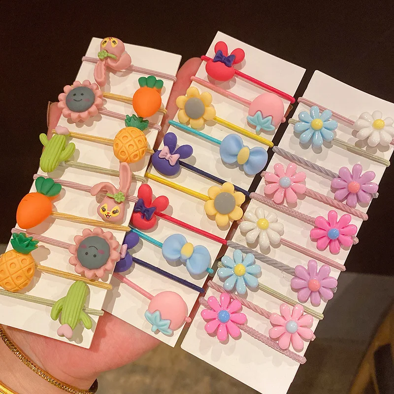 

10PCS/Set New Girls Cute Fruits Floral Elastic Hair Bands Kids Ponytail Holder Scrunchie Rubber Band Fashion Hair Accessories