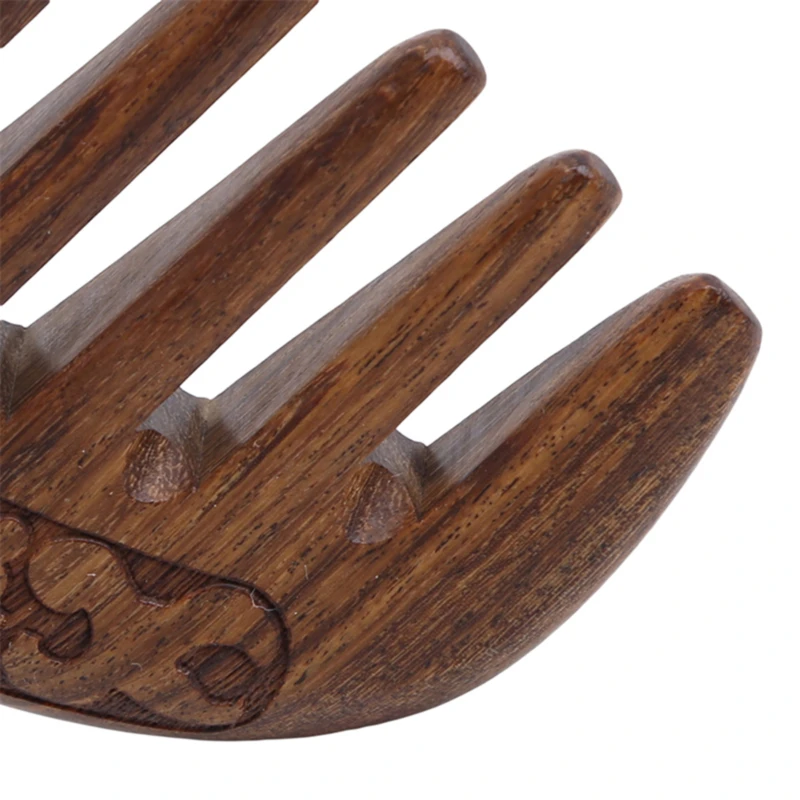 Handcrafted Sandalwood Crescent Comb – Wide-Tooth Anti-Static Wooden Hair Comb with Carved Detailing